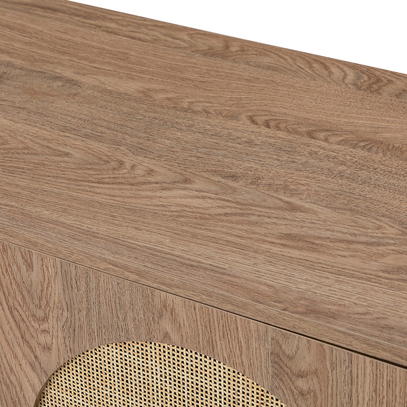 Buffet 3 portes en rotin de 142 cm avec étagères réglables et pieds en bois massif | Noir / Chêne / Noyer / Blanc | Simple