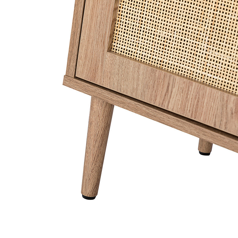 Buffet 3 portes en rotin de 142 cm avec étagères réglables et pieds en bois massif | Noir / Chêne / Noyer / Blanc | Simple