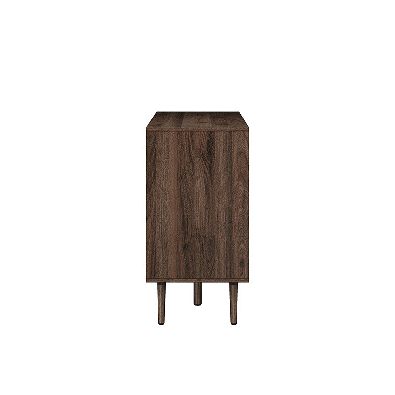 Buffet 3 portes en rotin de 142 cm avec étagères réglables et pieds en bois massif | Noir / Chêne / Noyer / Blanc | Simple