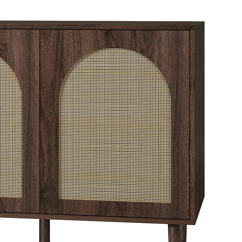 Buffet 3 portes en rotin de 142 cm avec étagères réglables et pieds en bois massif | Noir / Chêne / Noyer / Blanc | Simple