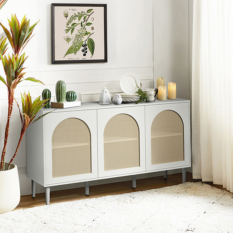 Buffet 3 portes en rotin de 142 cm avec étagères réglables et pieds en bois massif | Noir / Chêne / Noyer / Blanc | Simple