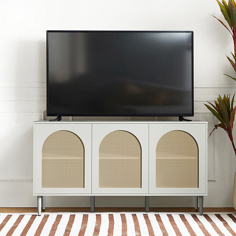 Buffet 3 portes en rotin de 142 cm avec étagères réglables et pieds en bois massif | Noir / Chêne / Noyer / Blanc | Simple