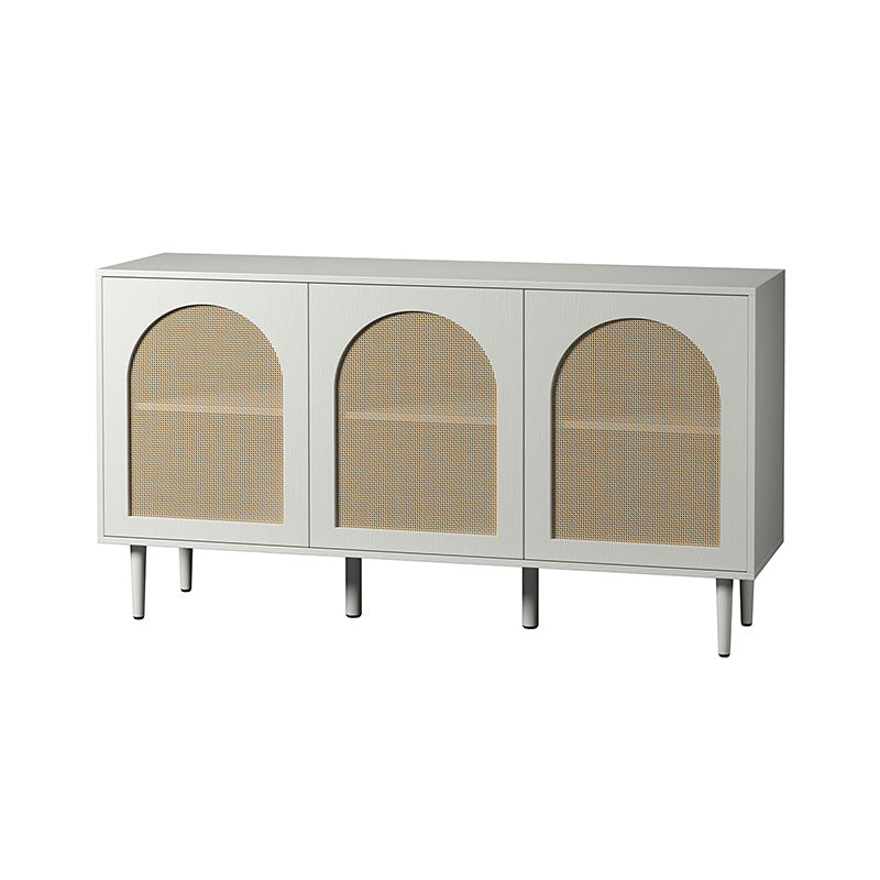 Buffet 3 portes en rotin de 142 cm avec étagères réglables et pieds en bois massif | Noir / Chêne / Noyer / Blanc | Simple