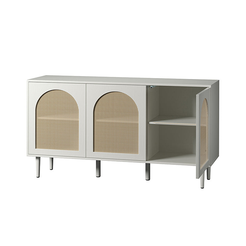 Buffet 3 portes en rotin de 142 cm avec étagères réglables et pieds en bois massif | Noir / Chêne / Noyer / Blanc | Simple