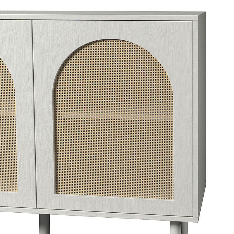Buffet 3 portes en rotin de 142 cm avec étagères réglables et pieds en bois massif | Noir / Chêne / Noyer / Blanc | Simple