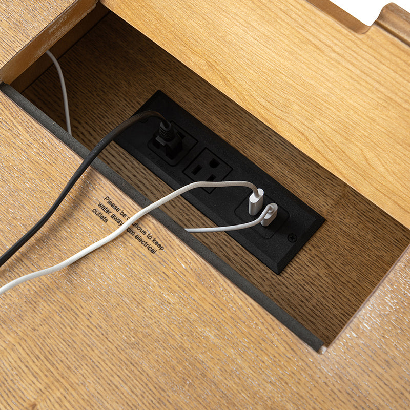 Meuble TV traditionnel avec 4 armoires, 2 tiroirs, prises intégrées et éclairage LED | Seadrift / Noyer | Simple