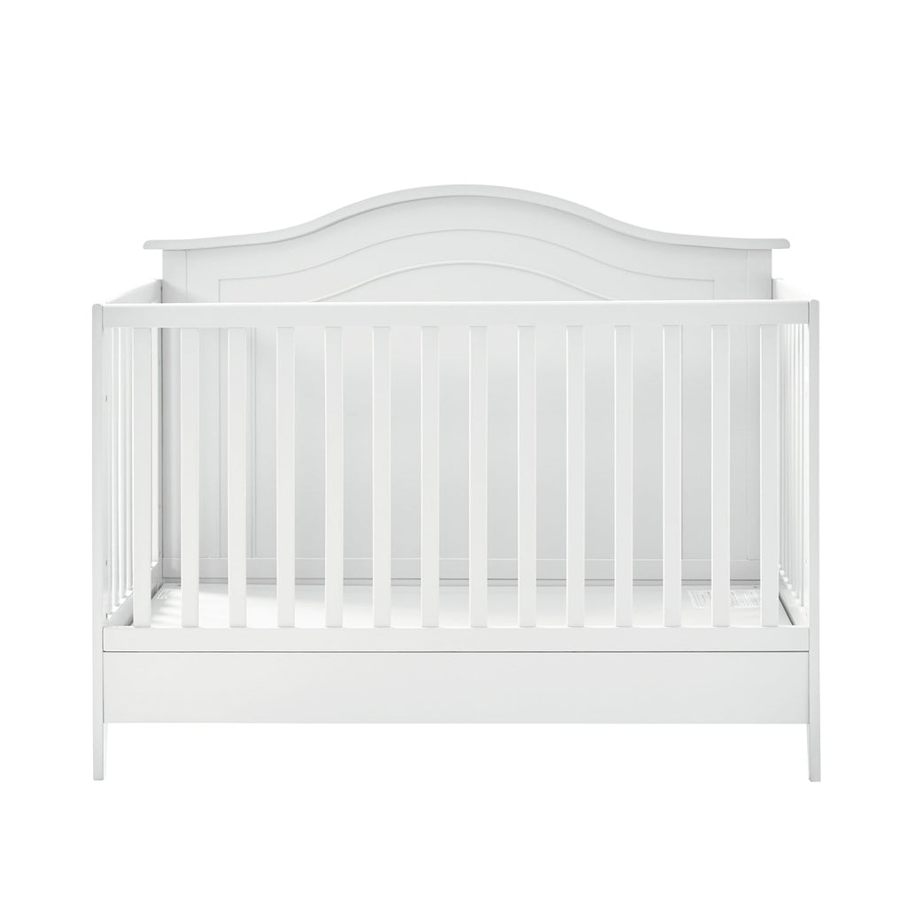 Lit de bébé convertible 5-en-1 avec berceau à bascule, lit de tout-petit, lit de repos et conversion en bureau | Blanc / Gris | Simple