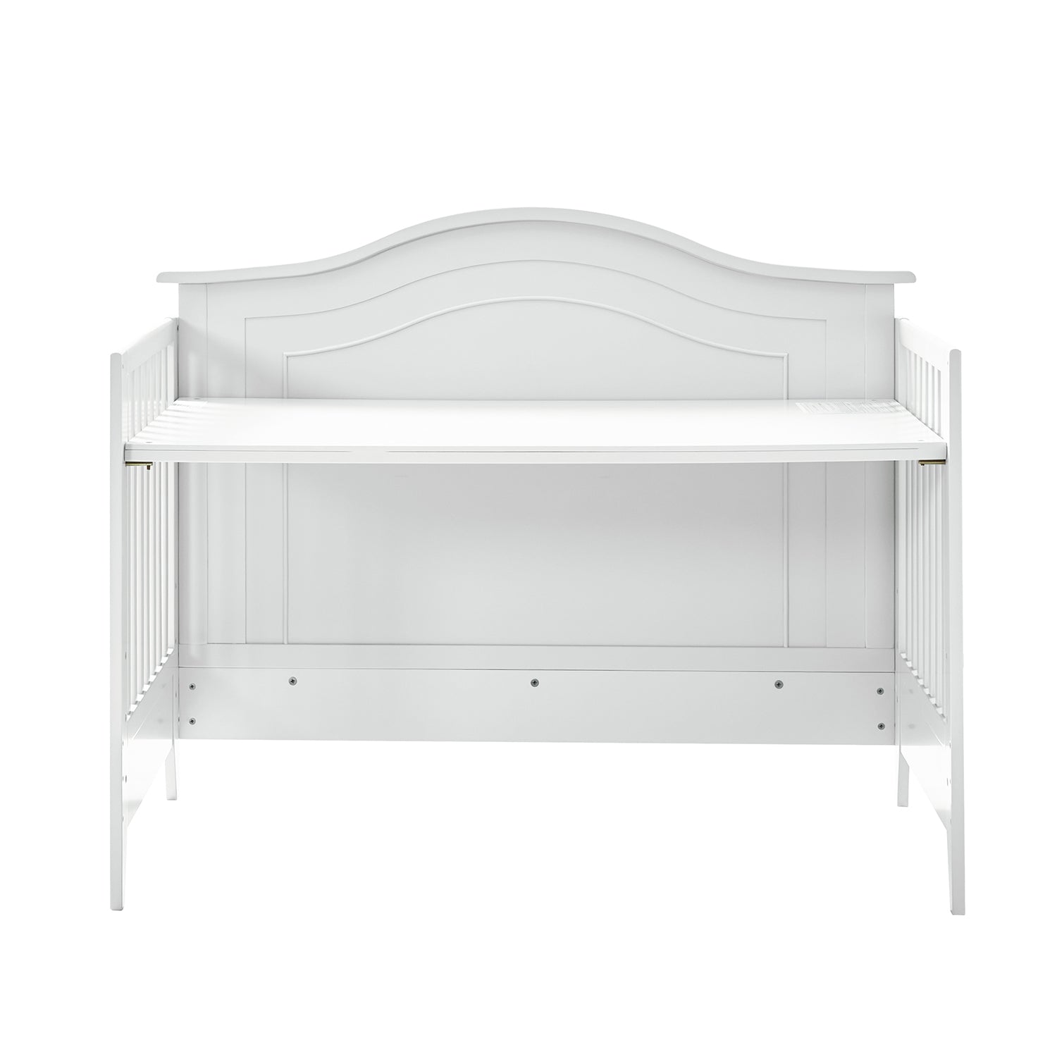 Lit de bébé convertible 5-en-1 avec berceau à bascule, lit de tout-petit, lit de repos et conversion en bureau | Blanc / Gris | Simple