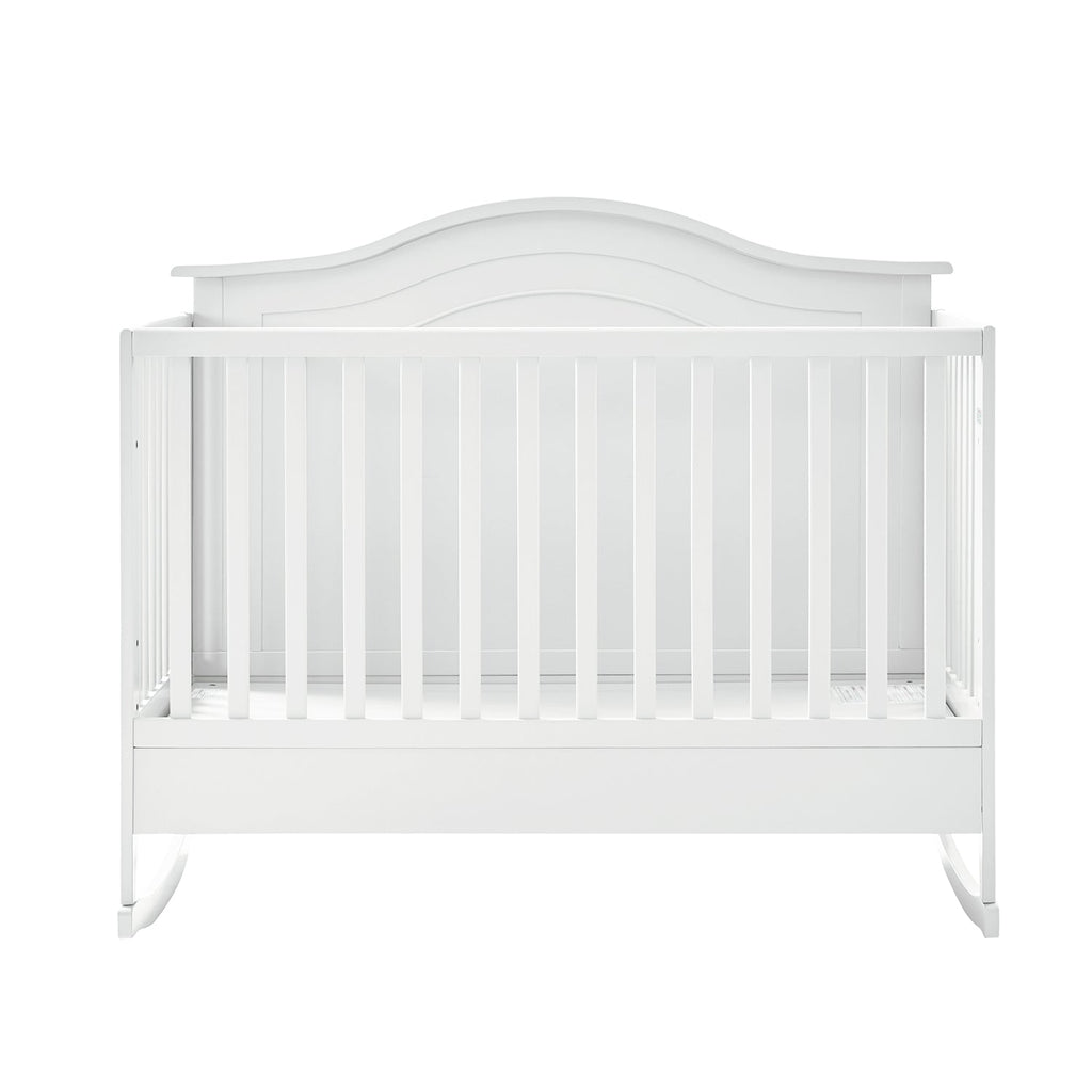 Lit de bébé convertible 5-en-1 avec berceau à bascule, lit de tout-petit, lit de repos et conversion en bureau | Blanc / Gris | Simple