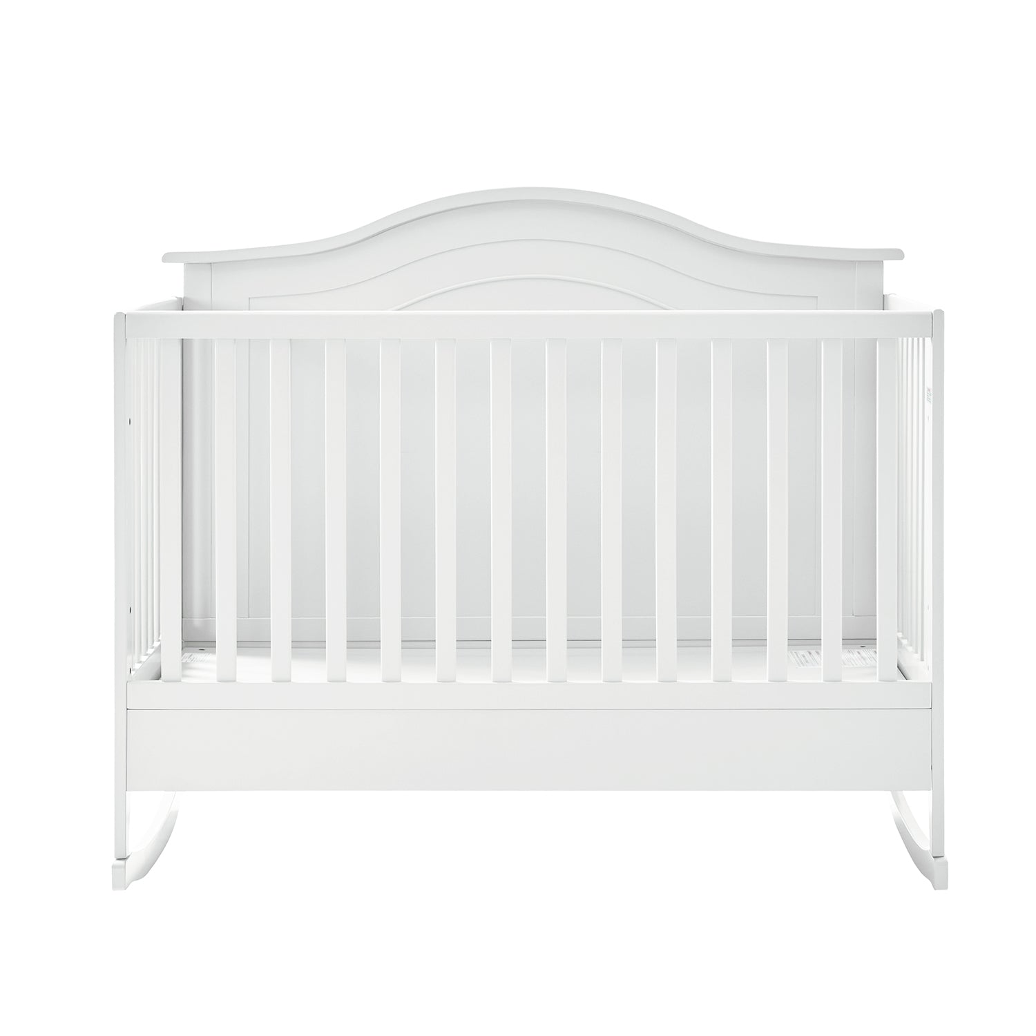 Lit de bébé convertible 5-en-1 avec berceau à bascule, lit de tout-petit, lit de repos et conversion en bureau | Blanc / Gris | Simple