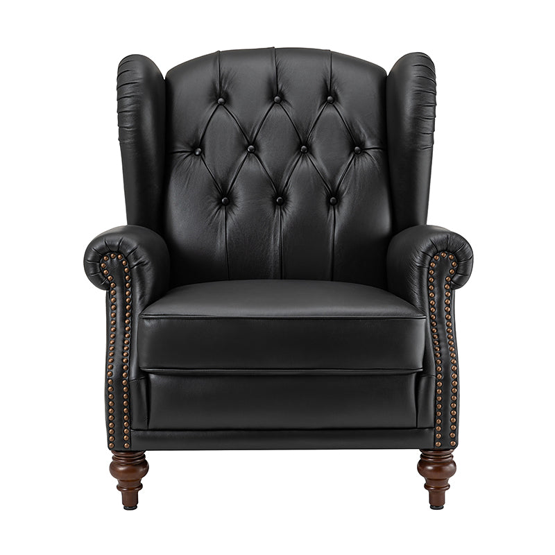 Fauteuil à oreilles en cuir véritable avec capitonnage en losanges et clous décoratifs | Bleu marine / Marron / Bordeaux / Noir | Monoplace