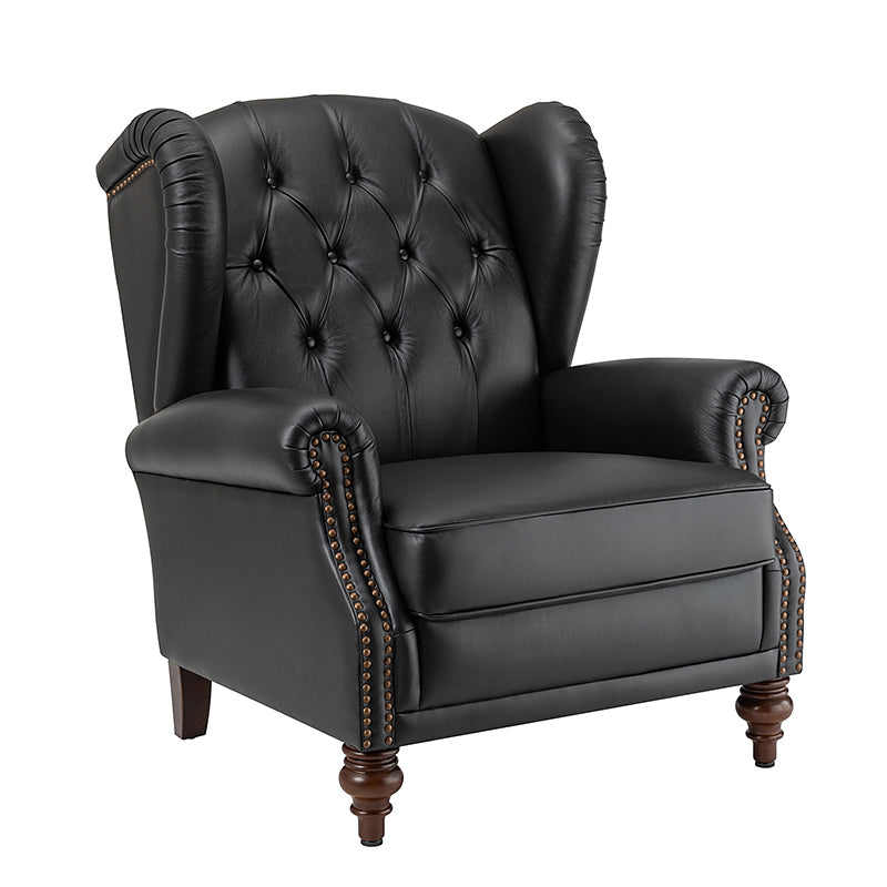 Fauteuil à oreilles en cuir véritable avec capitonnage en losanges et clous décoratifs | Bleu marine / Marron / Bordeaux / Noir | Monoplace