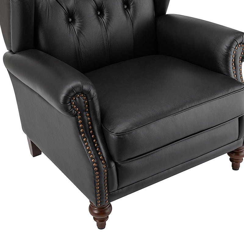 Fauteuil à oreilles en cuir véritable avec capitonnage en losanges et clous décoratifs | Bleu marine / Marron / Bordeaux / Noir | Monoplace