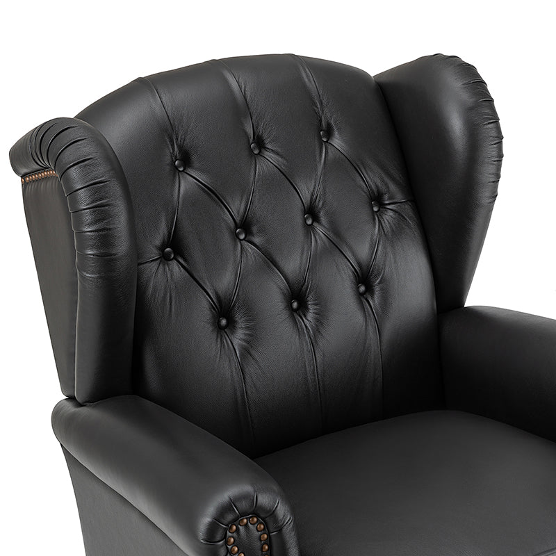 Fauteuil à oreilles en cuir véritable avec capitonnage en losanges et clous décoratifs | Bleu marine / Marron / Bordeaux / Noir | Monoplace