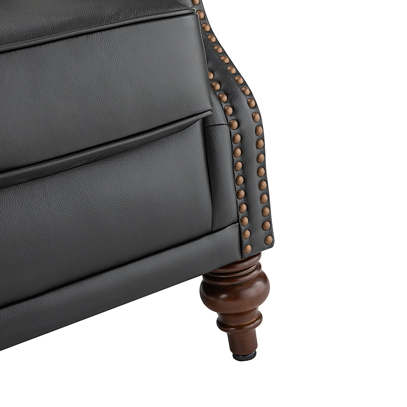 Fauteuil à oreilles en cuir véritable avec capitonnage en losanges et clous décoratifs | Bleu marine / Marron / Bordeaux / Noir | Monoplace