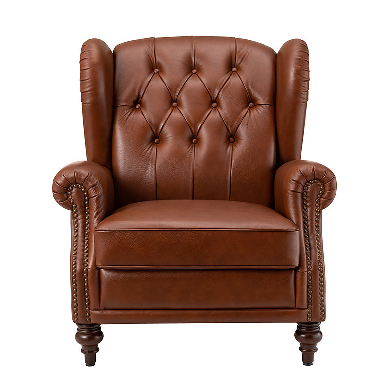 Fauteuil à oreilles en cuir véritable avec capitonnage en losanges et clous décoratifs | Bleu marine / Marron / Bordeaux / Noir | Monoplace