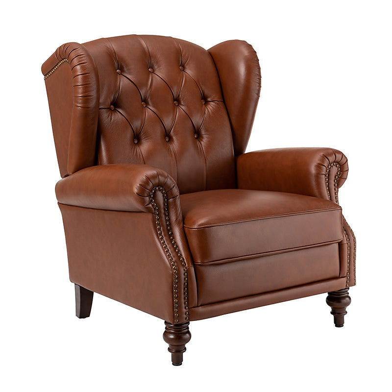 Fauteuil à oreilles en cuir véritable avec capitonnage en losanges et clous décoratifs | Bleu marine / Marron / Bordeaux / Noir | Monoplace