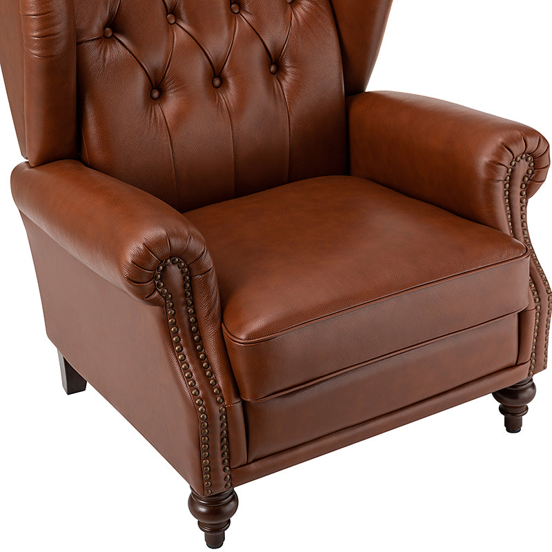 Fauteuil à oreilles en cuir véritable avec capitonnage en losanges et clous décoratifs | Bleu marine / Marron / Bordeaux / Noir | Monoplace