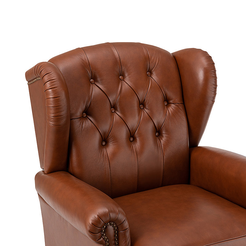 Fauteuil à oreilles en cuir véritable avec capitonnage en losanges et clous décoratifs | Bleu marine / Marron / Bordeaux / Noir | Monoplace
