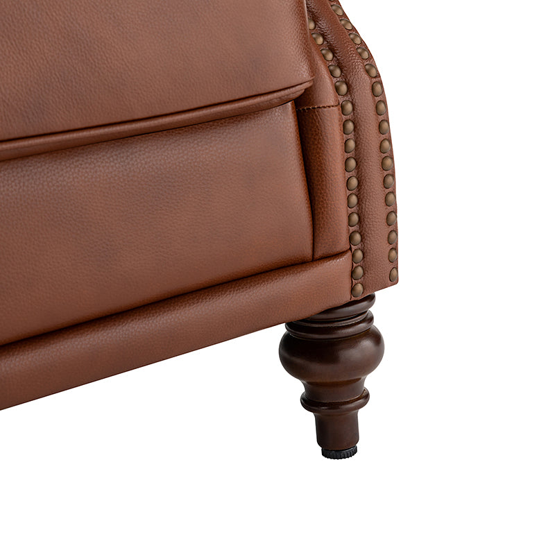 Fauteuil à oreilles en cuir véritable avec capitonnage en losanges et clous décoratifs | Bleu marine / Marron / Bordeaux / Noir | Monoplace