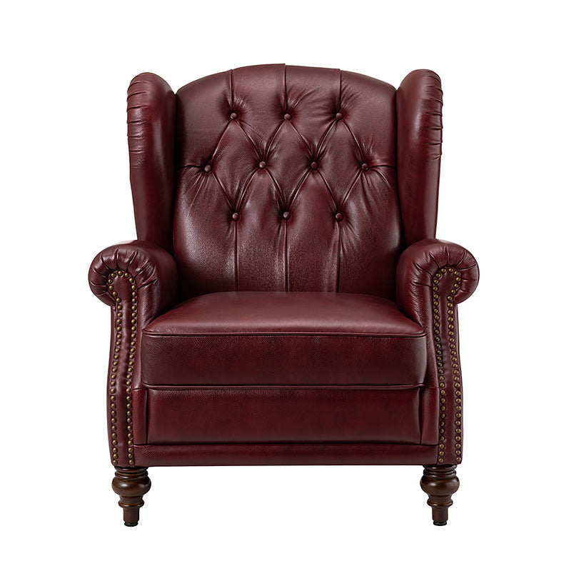 Fauteuil à oreilles en cuir véritable avec capitonnage en losanges et clous décoratifs | Bleu marine / Marron / Bordeaux / Noir | Monoplace