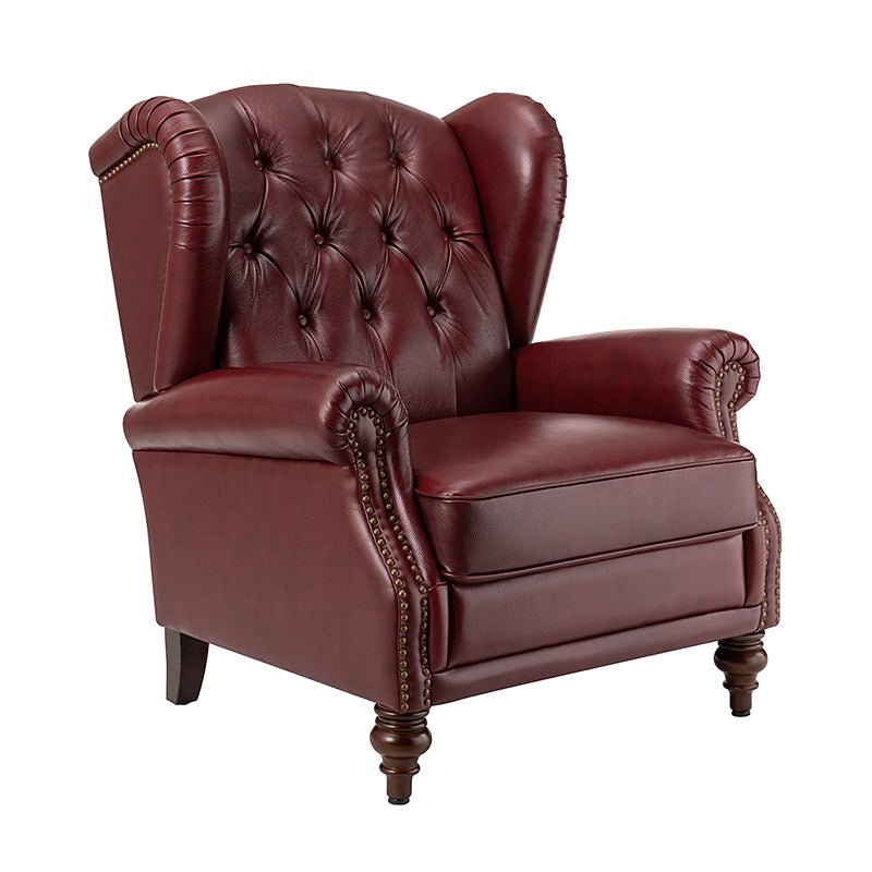 Fauteuil à oreilles en cuir véritable avec capitonnage en losanges et clous décoratifs | Bleu marine / Marron / Bordeaux / Noir | Monoplace