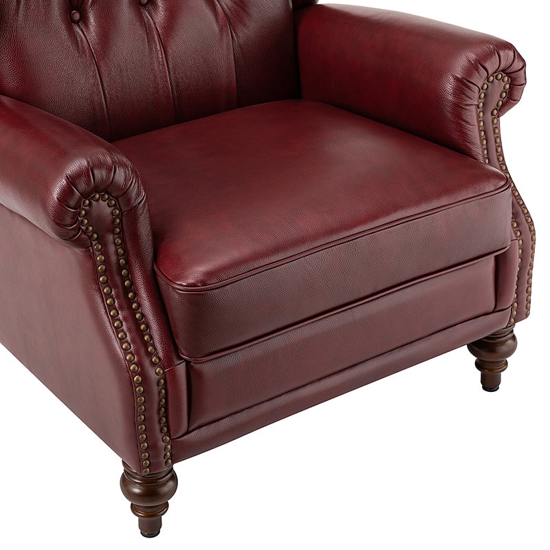 Fauteuil à oreilles en cuir véritable avec capitonnage en losanges et clous décoratifs | Bleu marine / Marron / Bordeaux / Noir | Monoplace