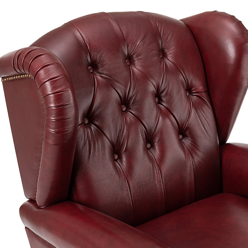 Fauteuil à oreilles en cuir véritable avec capitonnage en losanges et clous décoratifs | Bleu marine / Marron / Bordeaux / Noir | Monoplace
