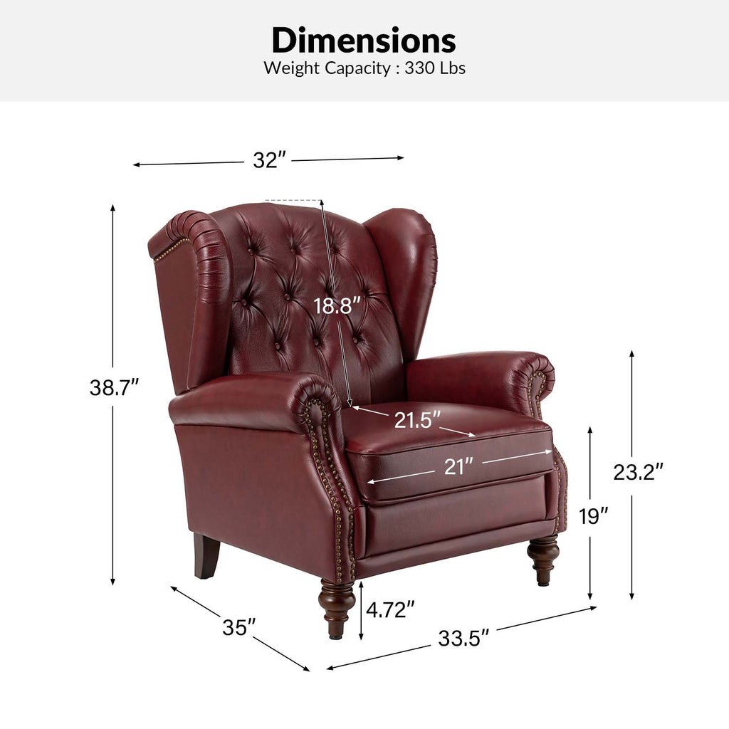Fauteuil à oreilles en cuir véritable avec capitonnage en losanges et clous décoratifs | Bleu marine / Marron / Bordeaux / Noir | Monoplace