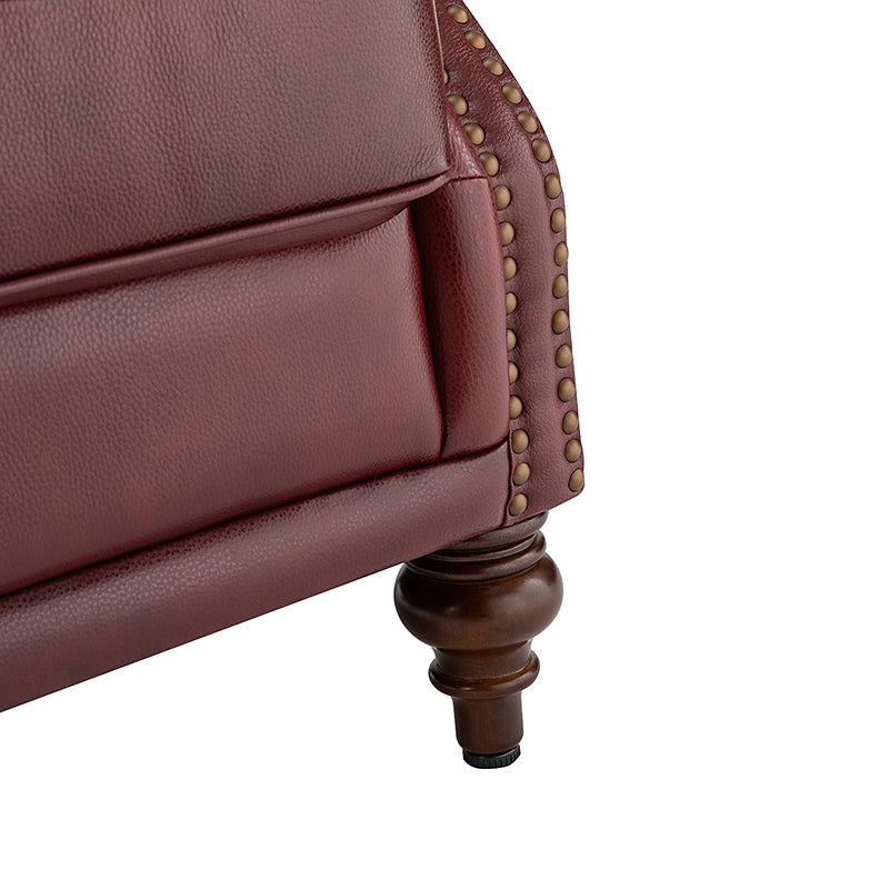 Fauteuil à oreilles en cuir véritable avec capitonnage en losanges et clous décoratifs | Bleu marine / Marron / Bordeaux / Noir | Monoplace