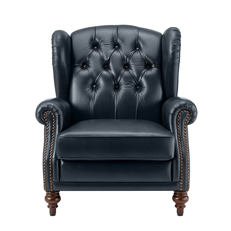 Fauteuil à oreilles en cuir véritable avec capitonnage en losanges et clous décoratifs | Bleu marine / Marron / Bordeaux / Noir | Monoplace