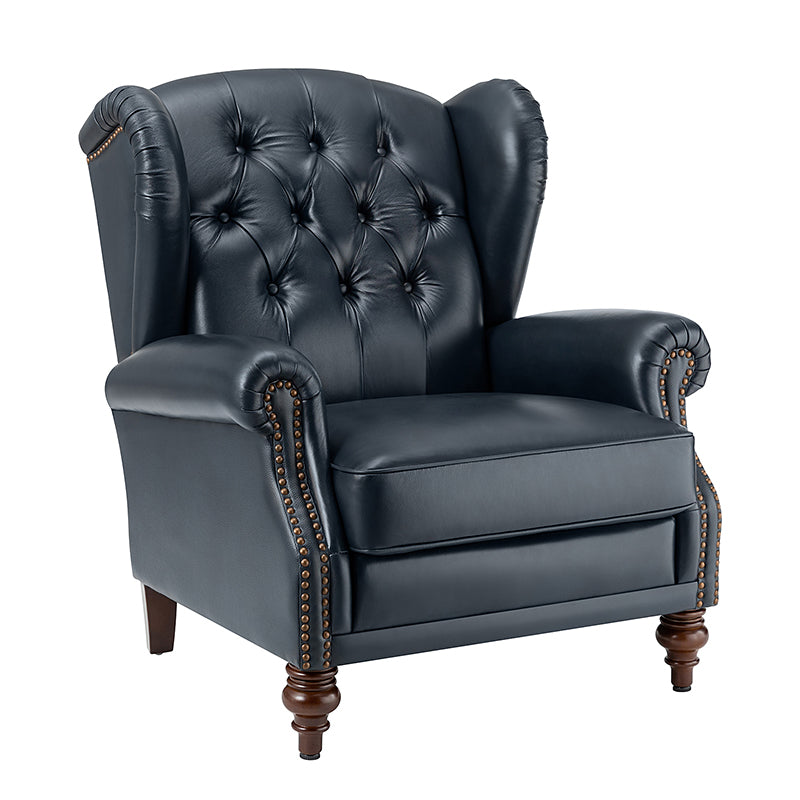 Fauteuil à oreilles en cuir véritable avec capitonnage en losanges et clous décoratifs | Bleu marine / Marron / Bordeaux / Noir | Monoplace