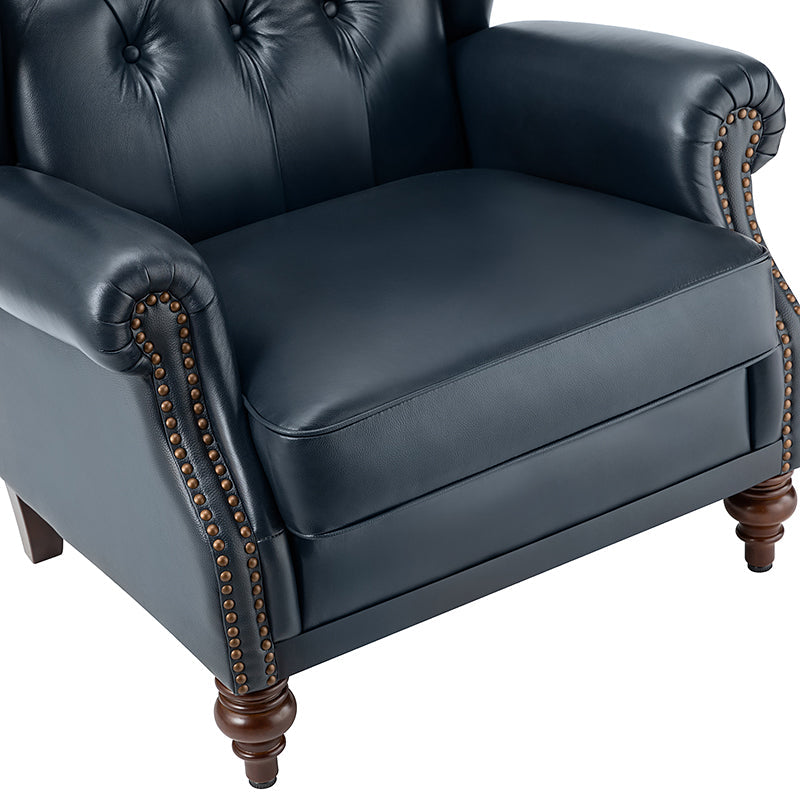 Fauteuil à oreilles en cuir véritable avec capitonnage en losanges et clous décoratifs | Bleu marine / Marron / Bordeaux / Noir | Monoplace