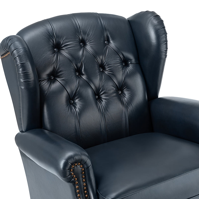 Fauteuil à oreilles en cuir véritable avec capitonnage en losanges et clous décoratifs | Bleu marine / Marron / Bordeaux / Noir | Monoplace