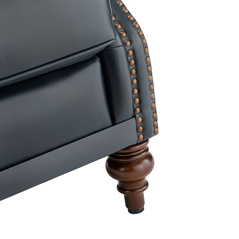 Fauteuil à oreilles en cuir véritable avec capitonnage en losanges et clous décoratifs | Bleu marine / Marron / Bordeaux / Noir | Monoplace