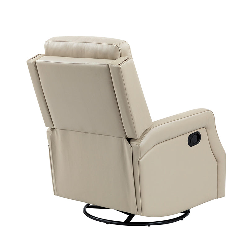 Fauteuil inclinable, pivotant et berçant en cuir véritable avec clous décoratifs et inclinaison manuelle | Gris-taupe / Brun / Bourgogne / Tourterelle / Noir / Camel / Bleu marine / Sauge / Turquoise / Beige | Une place