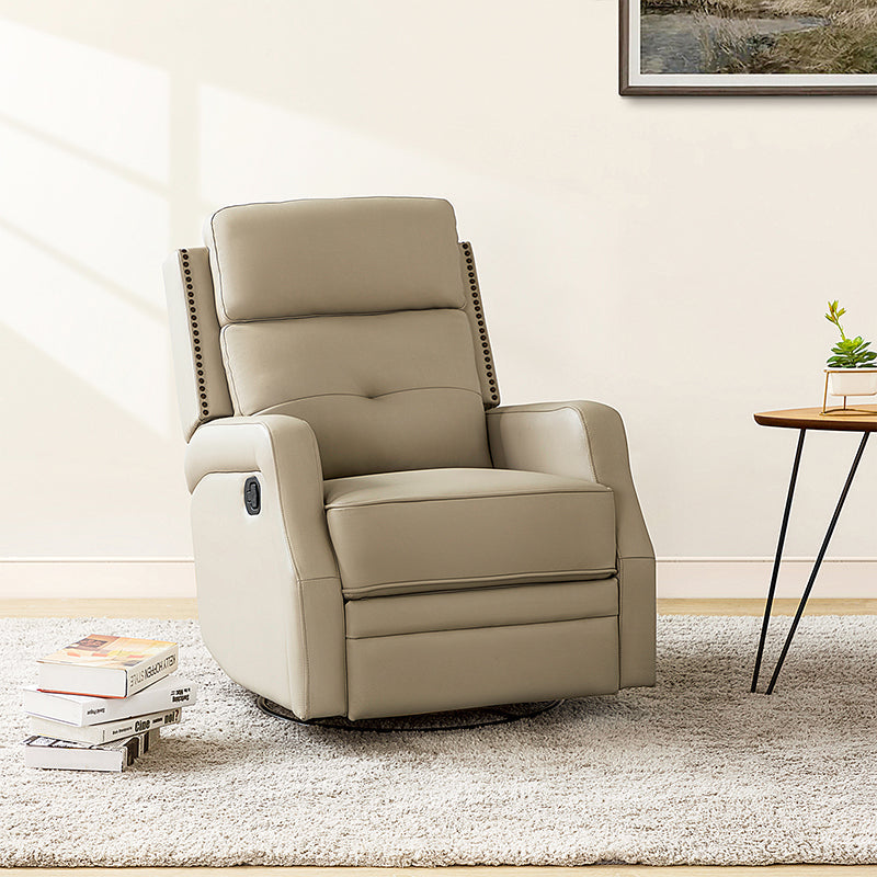 Fauteuil inclinable, pivotant et berçant en cuir véritable avec clous décoratifs et inclinaison manuelle | Gris-taupe / Brun / Bourgogne / Tourterelle / Noir / Camel / Bleu marine / Sauge / Turquoise / Beige | Une place