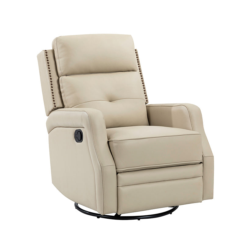Fauteuil inclinable, pivotant et berçant en cuir véritable avec clous décoratifs et inclinaison manuelle | Gris-taupe / Brun / Bourgogne / Tourterelle / Noir / Camel / Bleu marine / Sauge / Turquoise / Beige | Une place