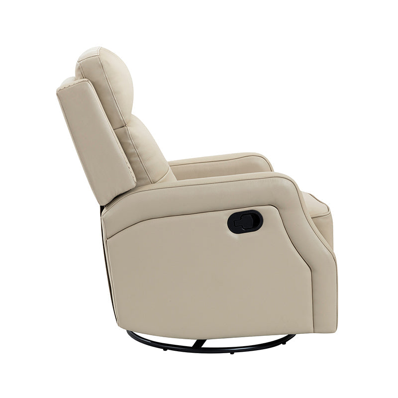 Fauteuil inclinable, pivotant et berçant en cuir véritable avec clous décoratifs et inclinaison manuelle | Gris-taupe / Brun / Bourgogne / Tourterelle / Noir / Camel / Bleu marine / Sauge / Turquoise / Beige | Une place
