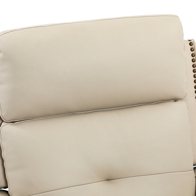 Fauteuil inclinable, pivotant et berçant en cuir véritable avec clous décoratifs et inclinaison manuelle | Gris-taupe / Brun / Bourgogne / Tourterelle / Noir / Camel / Bleu marine / Sauge / Turquoise / Beige | Une place