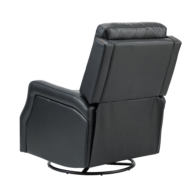 Fauteuil inclinable, pivotant et berçant en cuir véritable avec clous décoratifs et inclinaison manuelle | Gris-taupe / Brun / Bourgogne / Tourterelle / Noir / Camel / Bleu marine / Sauge / Turquoise / Beige | Une place