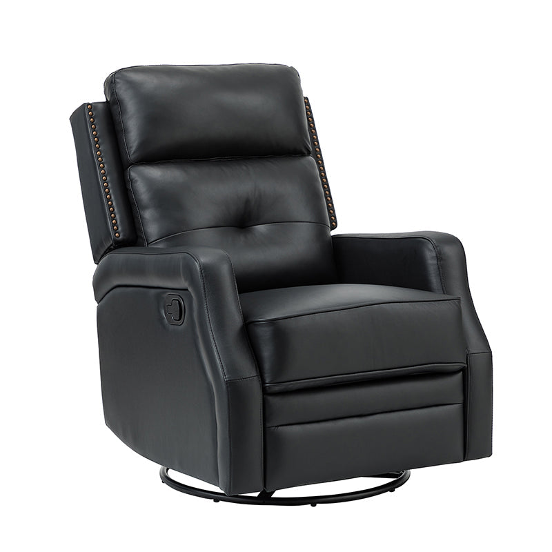 Fauteuil inclinable, pivotant et berçant en cuir véritable avec clous décoratifs et inclinaison manuelle | Gris-taupe / Brun / Bourgogne / Tourterelle / Noir / Camel / Bleu marine / Sauge / Turquoise / Beige | Une place