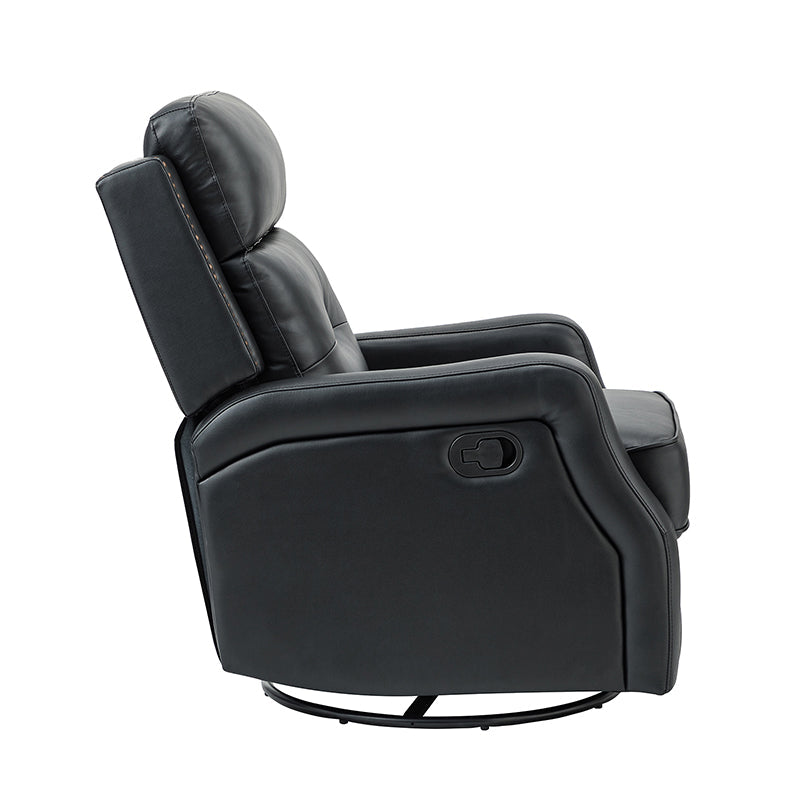 Fauteuil inclinable, pivotant et berçant en cuir véritable avec clous décoratifs et inclinaison manuelle | Gris-taupe / Brun / Bourgogne / Tourterelle / Noir / Camel / Bleu marine / Sauge / Turquoise / Beige | Une place