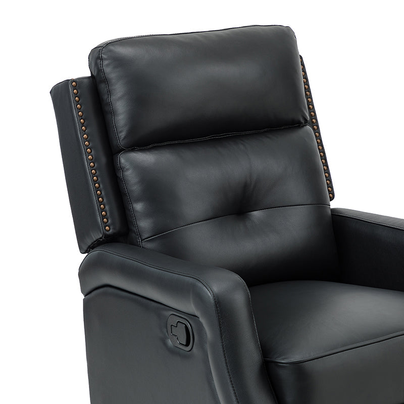 Fauteuil inclinable, pivotant et berçant en cuir véritable avec clous décoratifs et inclinaison manuelle | Gris-taupe / Brun / Bourgogne / Tourterelle / Noir / Camel / Bleu marine / Sauge / Turquoise / Beige | Une place