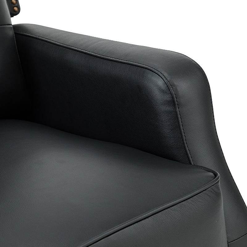 Fauteuil inclinable, pivotant et berçant en cuir véritable avec clous décoratifs et inclinaison manuelle | Gris-taupe / Brun / Bourgogne / Tourterelle / Noir / Camel / Bleu marine / Sauge / Turquoise / Beige | Une place