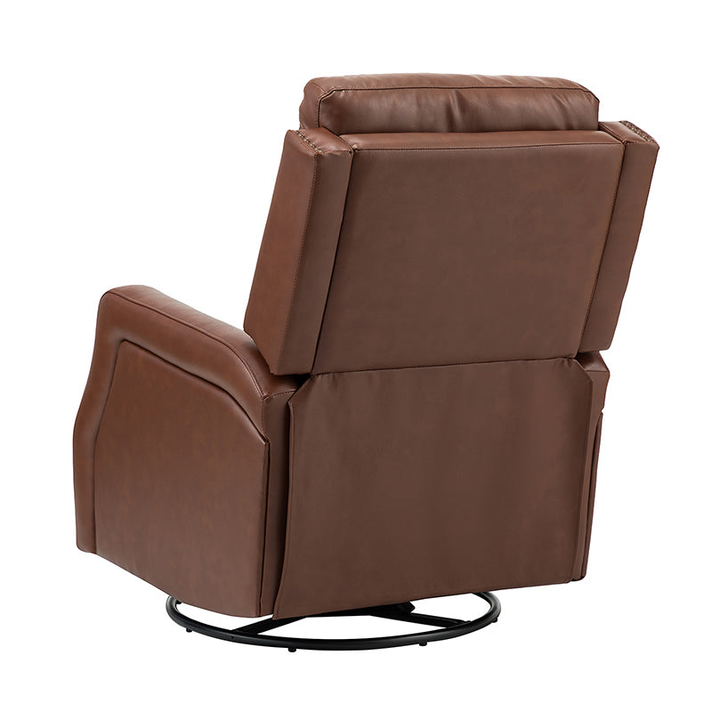 Fauteuil inclinable, pivotant et berçant en cuir véritable avec clous décoratifs et inclinaison manuelle | Gris-taupe / Brun / Bourgogne / Tourterelle / Noir / Camel / Bleu marine / Sauge / Turquoise / Beige | Une place