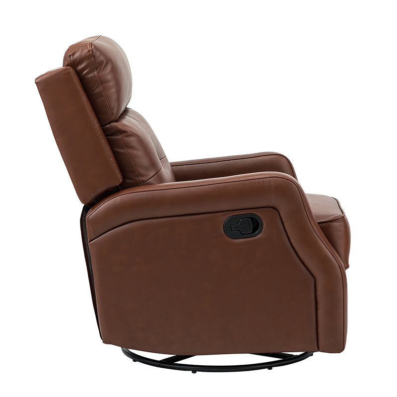 Fauteuil inclinable, pivotant et berçant en cuir véritable avec clous décoratifs et inclinaison manuelle | Gris-taupe / Brun / Bourgogne / Tourterelle / Noir / Camel / Bleu marine / Sauge / Turquoise / Beige | Une place