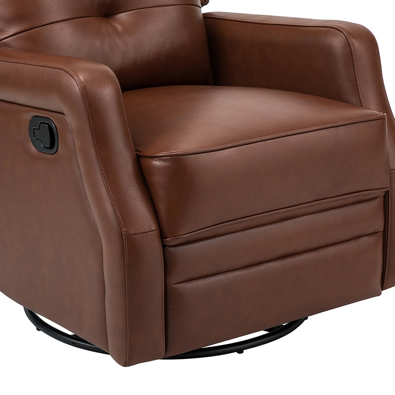 Fauteuil inclinable, pivotant et berçant en cuir véritable avec clous décoratifs et inclinaison manuelle | Gris-taupe / Brun / Bourgogne / Tourterelle / Noir / Camel / Bleu marine / Sauge / Turquoise / Beige | Une place