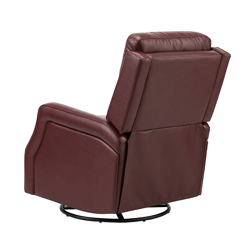 Fauteuil inclinable, pivotant et berçant en cuir véritable avec clous décoratifs et inclinaison manuelle | Gris-taupe / Brun / Bourgogne / Tourterelle / Noir / Camel / Bleu marine / Sauge / Turquoise / Beige | Une place