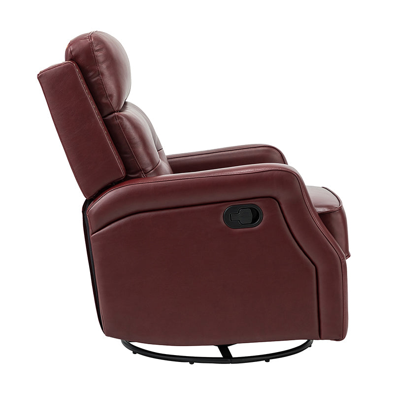 Fauteuil inclinable, pivotant et berçant en cuir véritable avec clous décoratifs et inclinaison manuelle | Gris-taupe / Brun / Bourgogne / Tourterelle / Noir / Camel / Bleu marine / Sauge / Turquoise / Beige | Une place